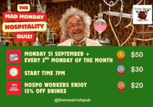 Mad Monday Hospo Quiz - 21 September 7pm. 